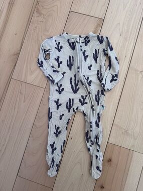 Posh Peanut Cream Footed One-Piece with Navy Cactus Print
